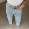 Women  Straight Jeans Diamonds Pants Stretch High Waist Washed Distressed Pockets Vintage Denims Streetwear Female Trousers