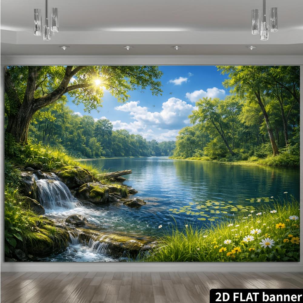 2D Plane, 1 Piece of Forest Stream Lake-themed Background Fabric, Suitable for Indoor and Outdoor Use, Etc.