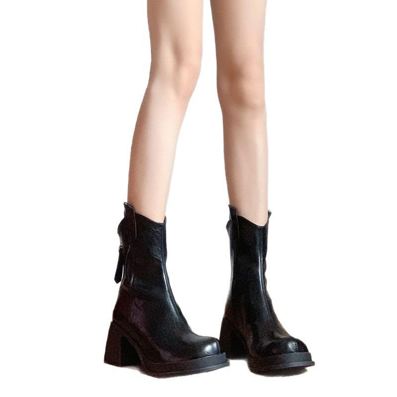 White Thick Heel Short Boots Women's New Autumn and Winter High Heel Thin Boots Medium Boots Chelsea Martin Boots Small Ankle Boots