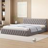 Upholstered Bed Extendable Sofa Bed 140x200cm with Slatted Frame, Multifunctional Bed Made of Skin-Touching Velvet Fabric, Beige
