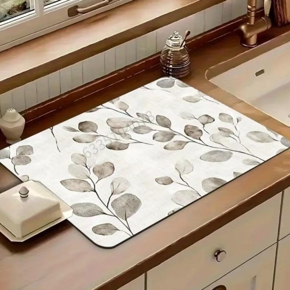 Quick-Dry Dish Drying Mat Diatom Mud Coffee Machine Mat Lemon Printed Placemat Camping