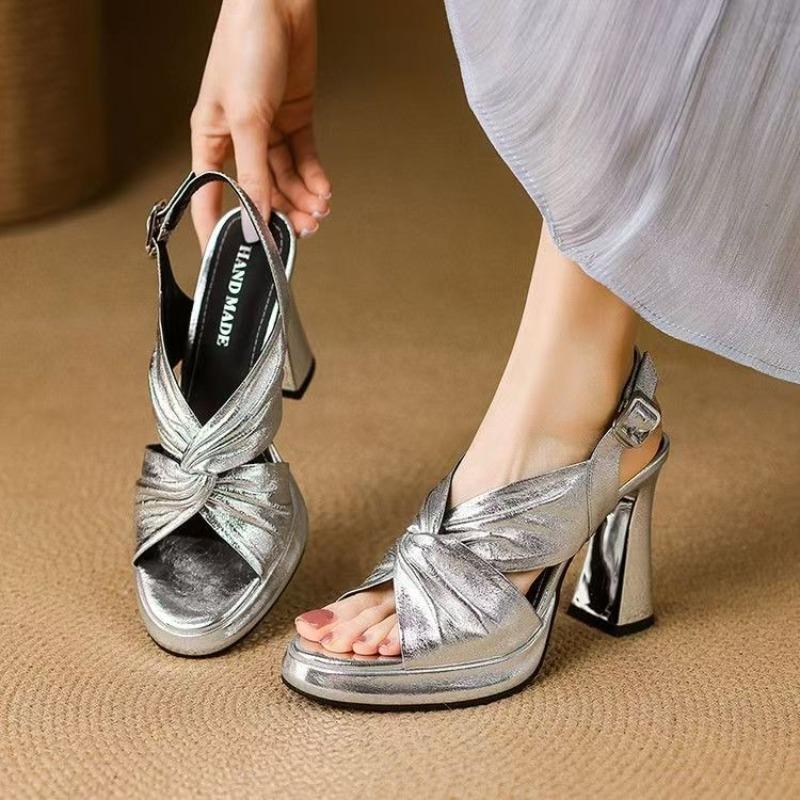 Fashion Super High Heel Fish Mouth Cross Strap Block Heel Back Trip Strap Platform Spring and Summer Women's Shoes
