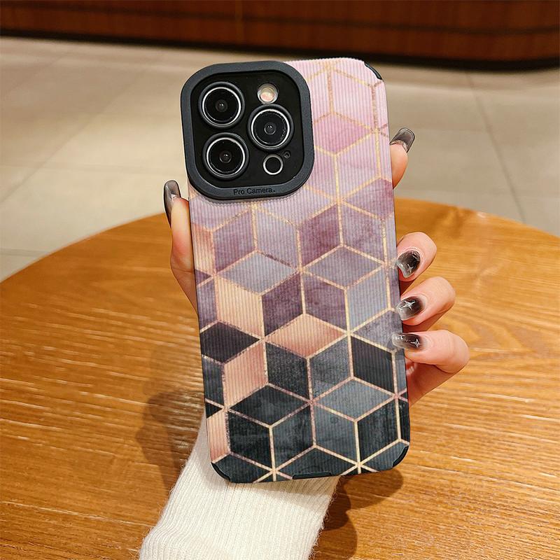Vertical Grain Marble Printed Leather Soft Silicone Phone Case Back Cover with Camera Lens Full Protection for Samsung