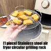 Round Grilling Rack for Air Fryers Stainless Steels 20Cm Mesh Wire Rack with Raised Legs and Side Handle for Reheating Snacks, Meals, and Drained Food
