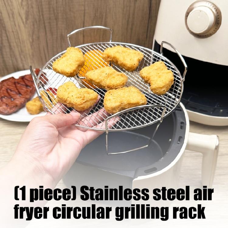 Round Grilling Rack for Air Fryers Stainless Steels 20Cm Mesh Wire Rack with Raised Legs and Side Handle for Reheating Snacks, Meals, and Drained Food
