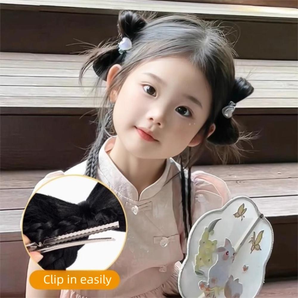 2pcs Hair Bands Children Bowknot Ponytail Fake Braids Twist Braid Wig Pony Tail Hairpiece Girls