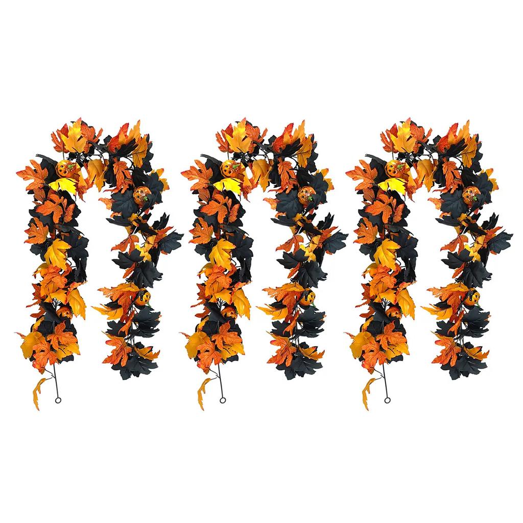 Halloween Spookys Garland 5.74ft Gothic Maple Leaf Pumpkin-Vine with Spiders Accents Colorful Spookys Window Hanging Ornaments