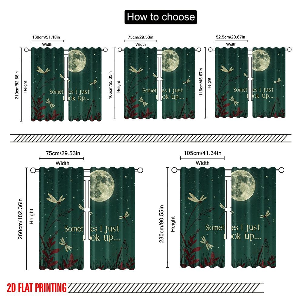 2pcs 2D flat printing Curtain Dragonfly Moon Night Sky Fabric Without Electricity All Season Party & Holiday Decor for Indoor