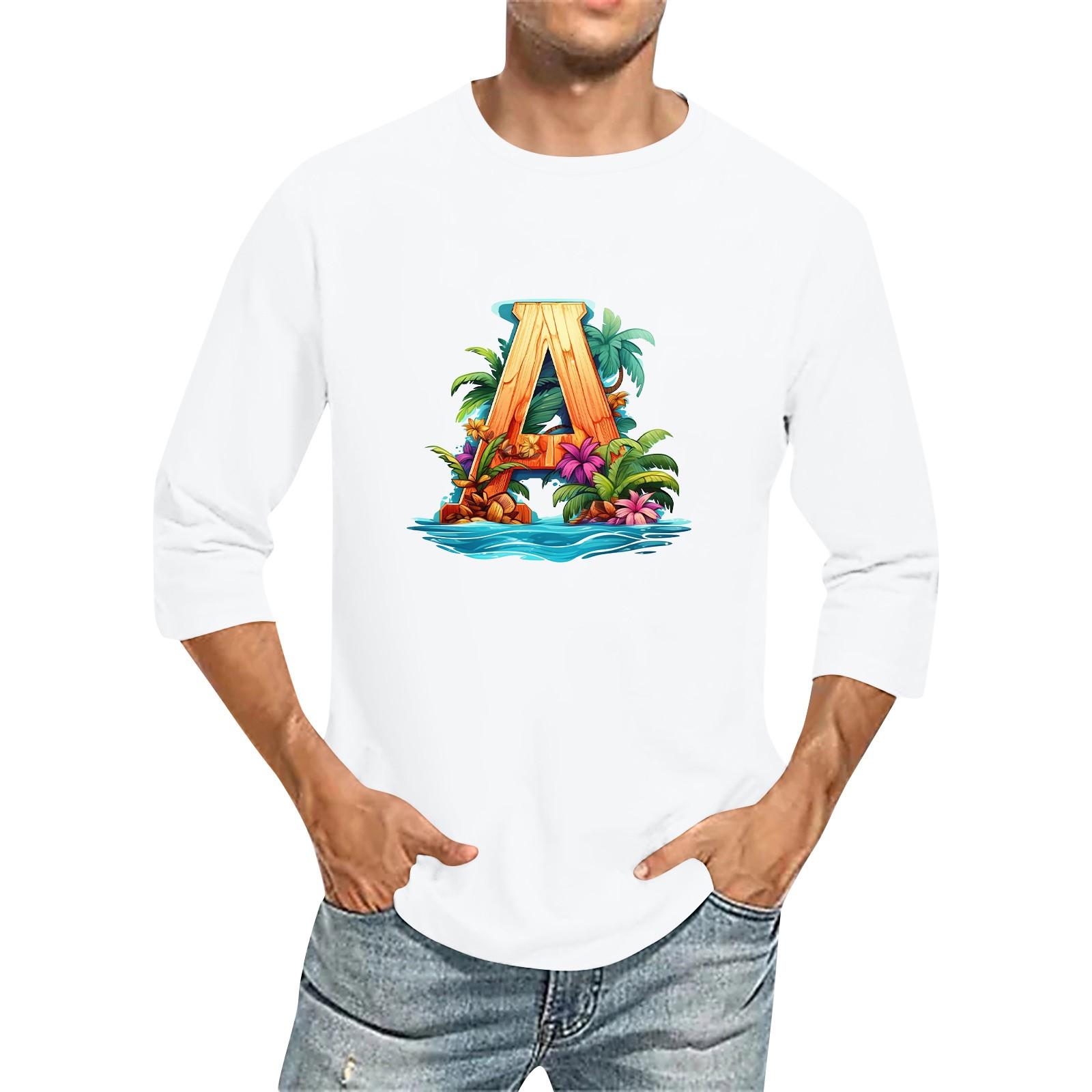 

Men s Color Round Neck Three Quarter Sleeve Top T-shirt XL білий
