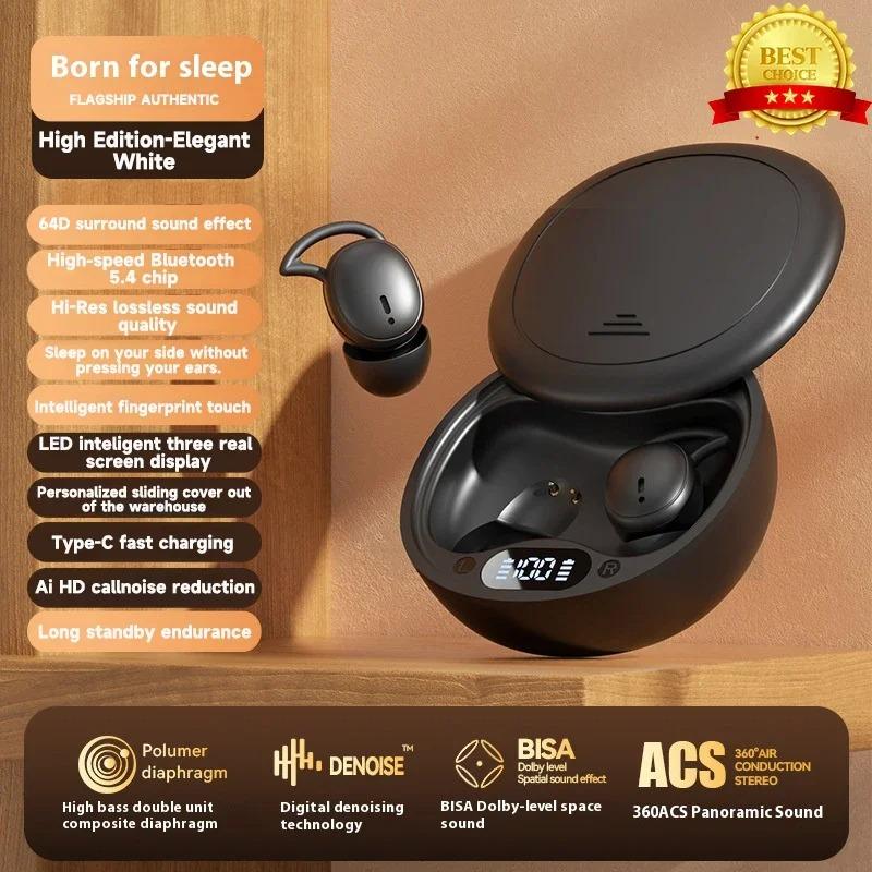 Sleep-Optimized M73 TWS Bluetooth Earphones - 60Hrs Ultra-Thin Design for Side Sleepers, HD Music/Call Noise Reduction Earbuds