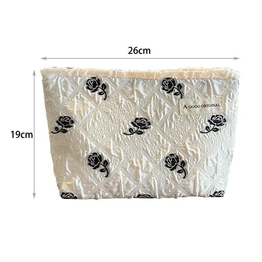 Portable Zipper Women's Cosmetic Bag Rose Printed Daily Use Makeup Bag Large Capacity Toiletry Bag Travel Cosmetic Bags
