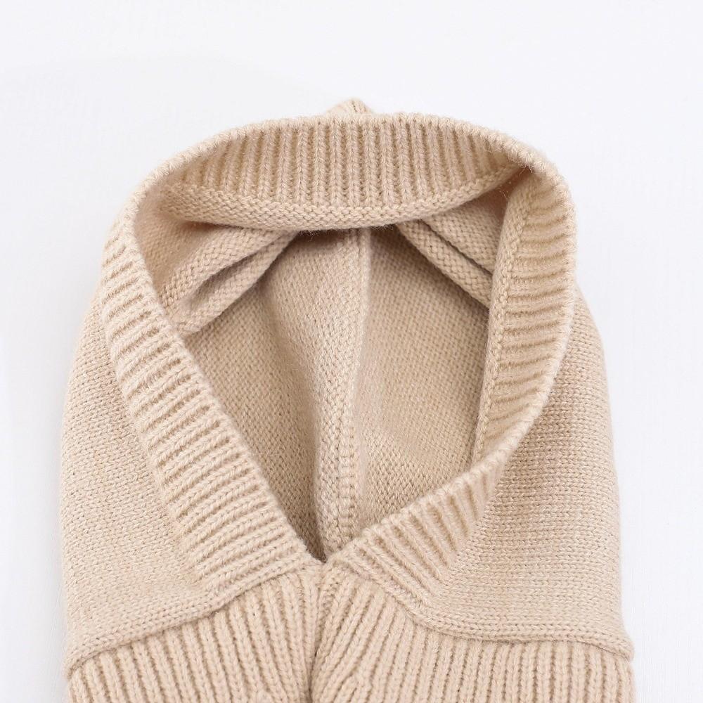 Woolen Knit Winter Balaclava Hat Solid Color Hooded Beanie  for 2-6 Y Boys and Girls