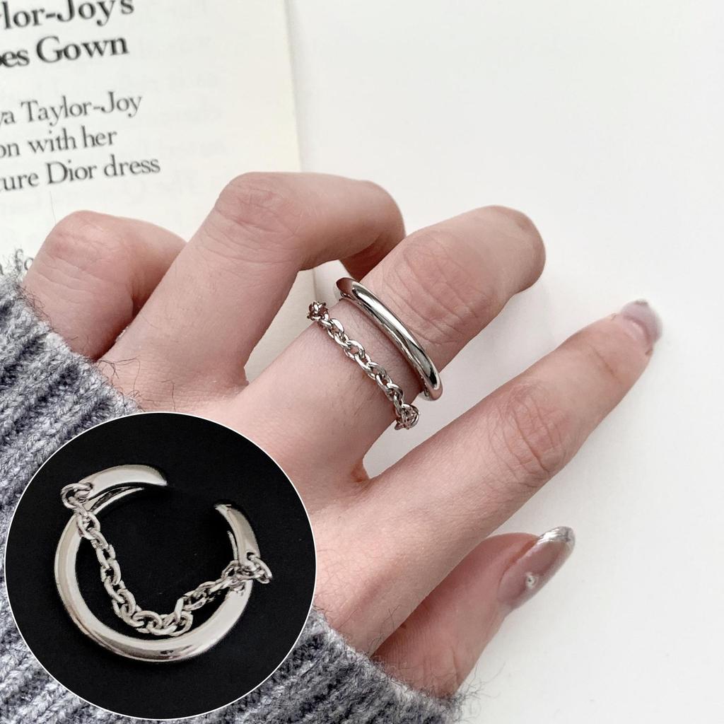 Women's Wide Band Geometric Frosted Matte Open Ring, S925 Silver Plated Creative Index Finger Design