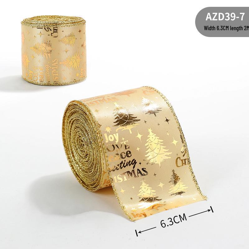 Přeshraniční třpytivá látková vánoční stuha se zlatým práškem a okrajem s železným drátkem, mašle k dekoraci