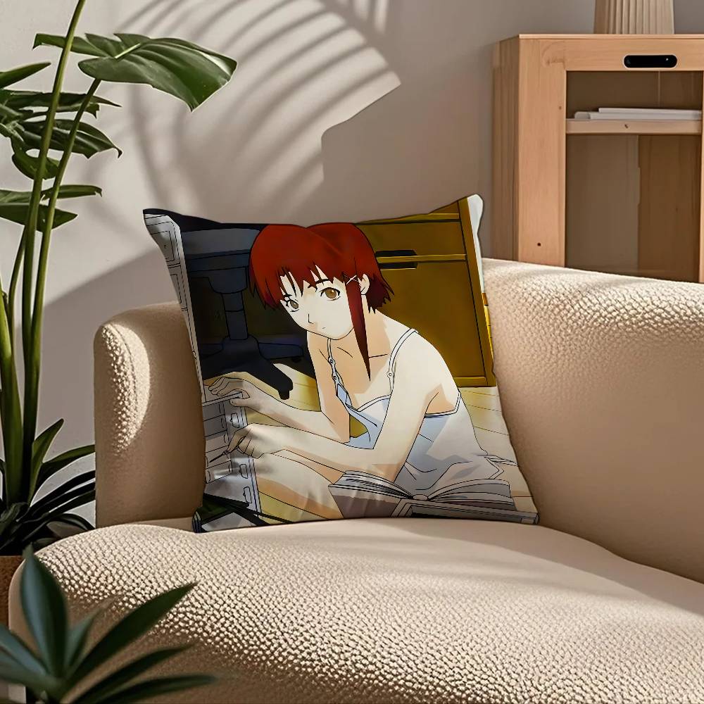 Anime E-Experiments L-Lain Pillow Case Comfort Sofa Bed Silky Elegant Invisible Zipper Custom Decorative Cushion Cover