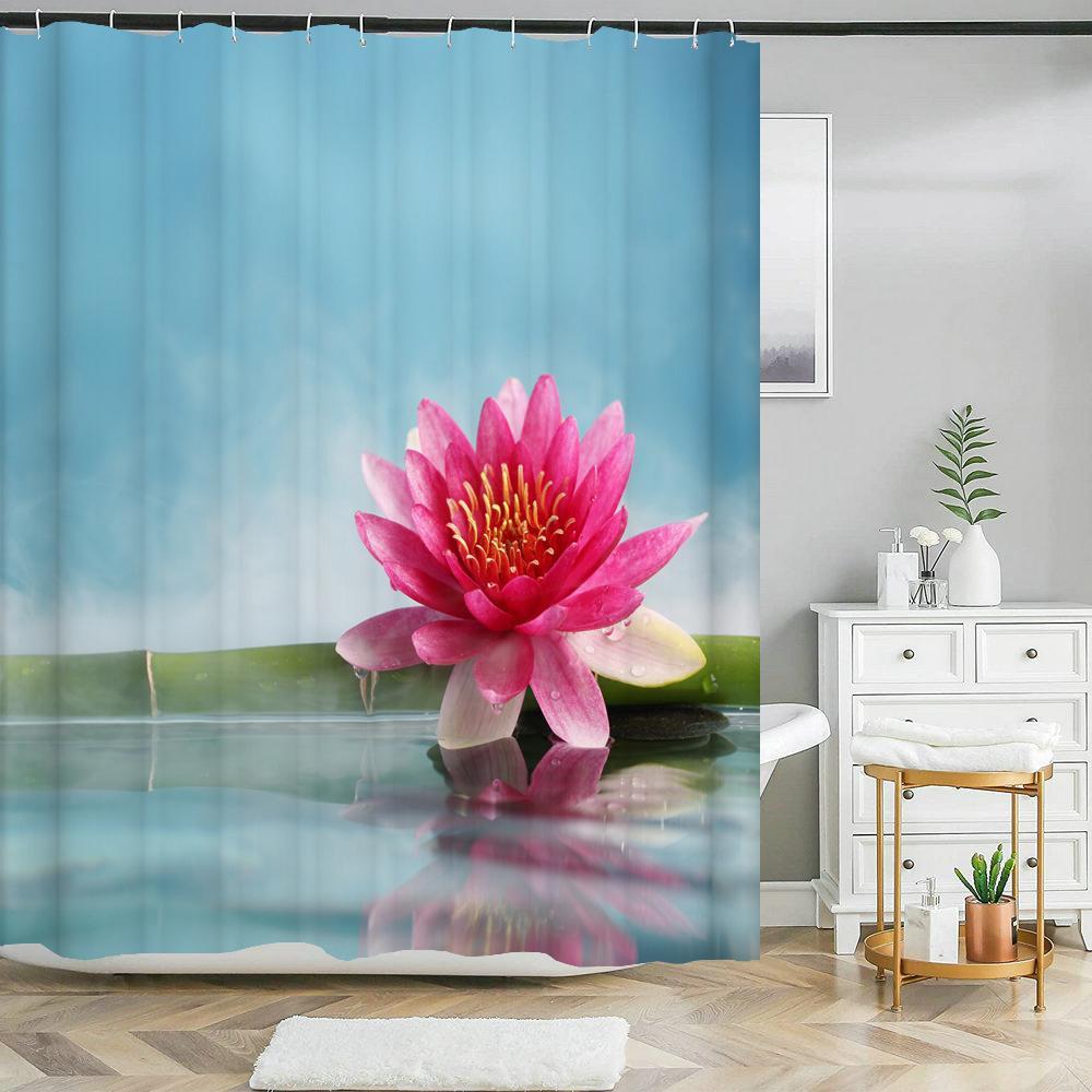 Wodoodporna zasłona prysznicowa z 12 haczykami Piękna kolorowa zasłona łazienkowa z nadrukiem naturalnych kwiatów Poliestrowa zasłona do dekoracji domu