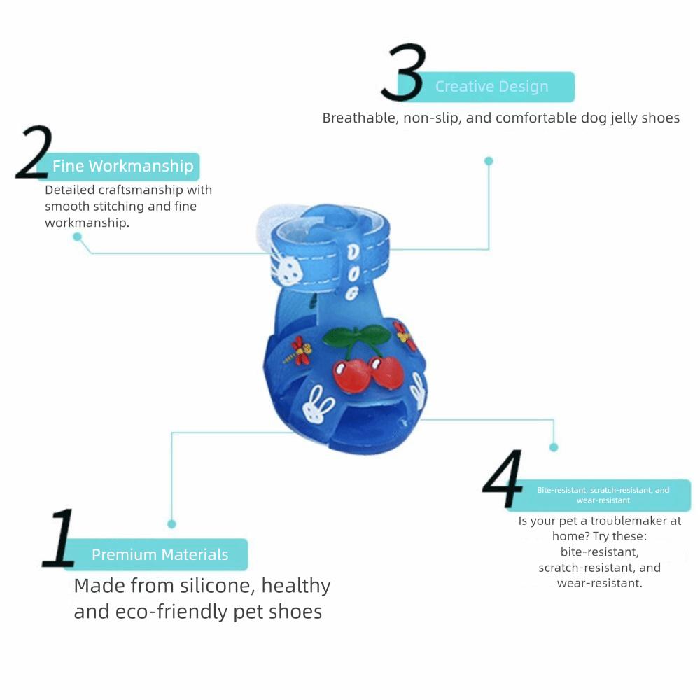 4Pcs/Set Cartoon Breathable Dog Shoes Soft Dog Paw Protector Outdoor Hiking