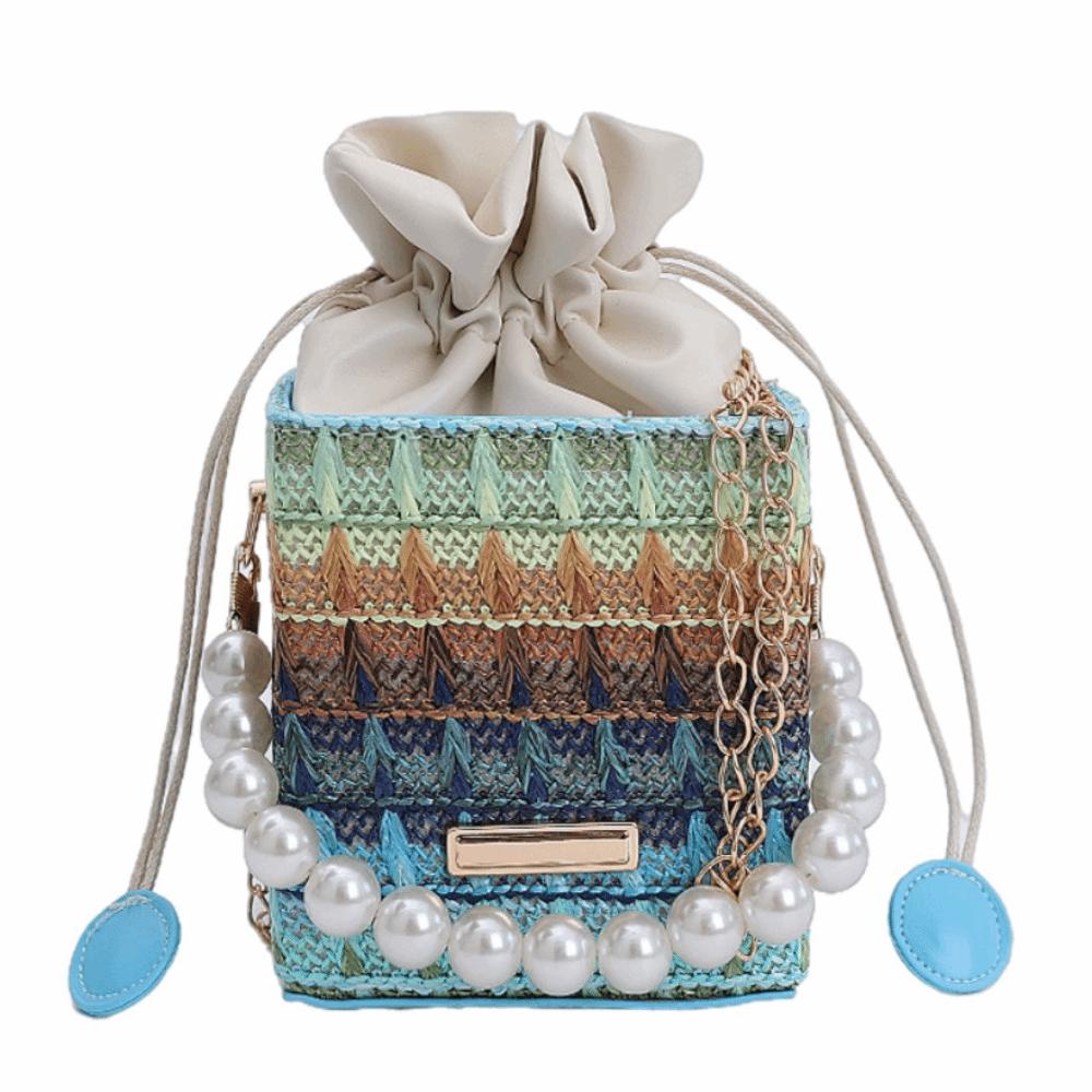 Bohemian Straw Shoulder Bag Elegant Women's Crossbody Bag Evening Purse Pearls Straw Handbag  Beach