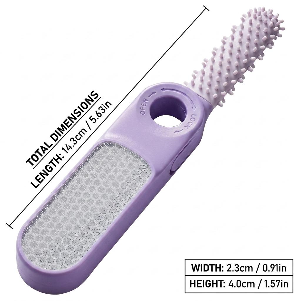 Nano Glass Foot File 2-In-1 Callus Remover And Foot Brush With Ergonomic Handle For Home And Travel Use Taro Purple