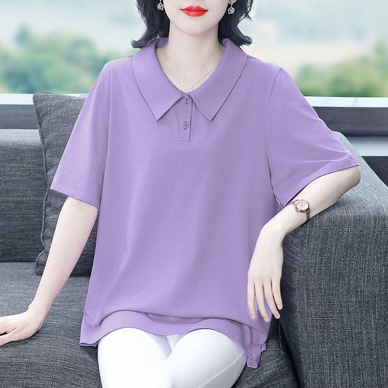 Wysokiej jakości podstawowa damska koszulka polo w dużym rozmiarze o luźnym kroju - bawełniana koszulka z krótkim rękawem na lato