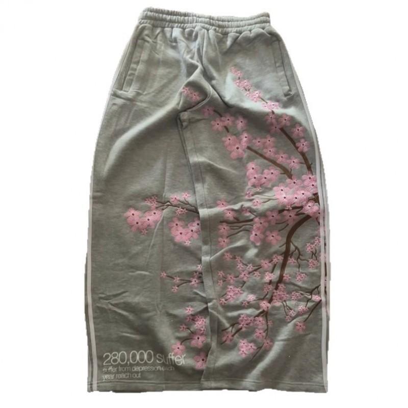 Y2K Streetwear Wide Leg Sweatpants With Floral Embroidery High Waist Loose Fit Teens