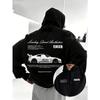 Men's American-style Street Sports Style Sports Car Print Hooded Sweatshirt for Autumn Winter with Added Insulation Thickness.