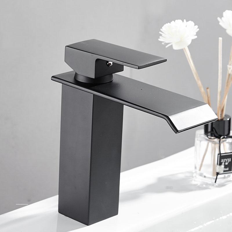 Square Waterfall Basin Sink Faucet Chrome/Black Brass Bathroom Basin Faucet Mixer Tap Hot and Cold Sink Faucet Toilet Faucet
