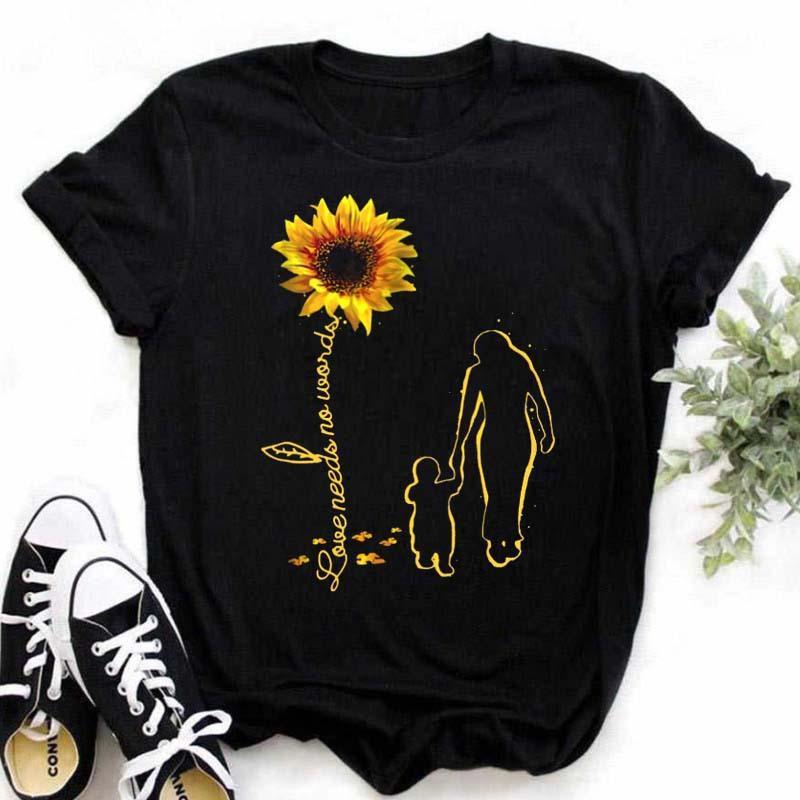 Bavlna 100% Pohodlné Ležérní Dámské Černé Tílko Dámské Tričko Ležérní Tisk Slunečnic a Motýlů Oversized Tričko Topy