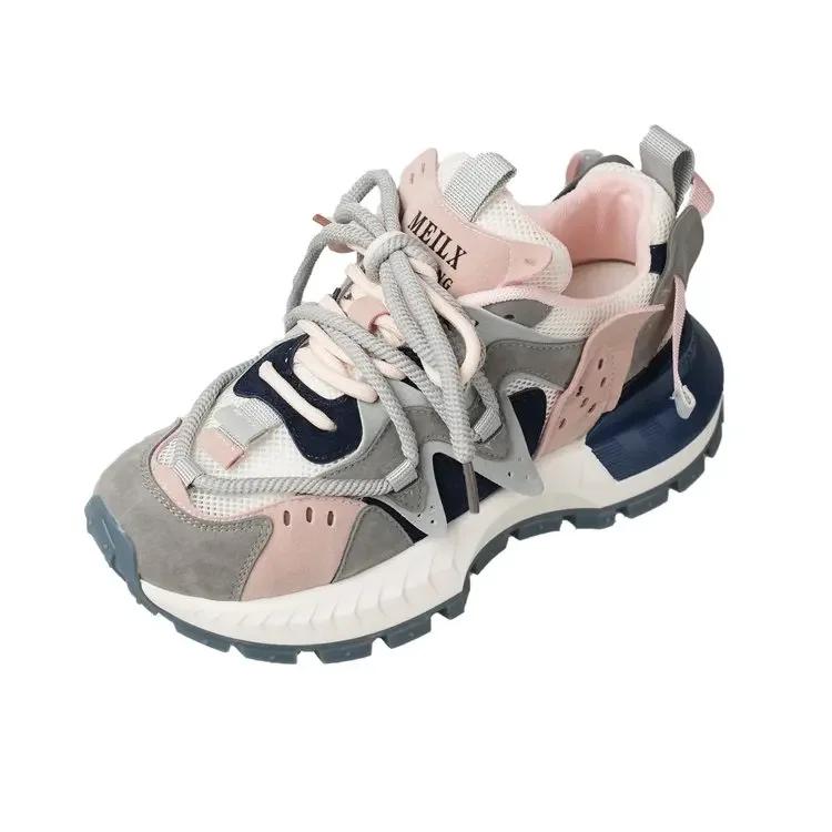 

Модные новые женские легкие кроссовки из искусственной кожи с круглым носком на платформе, спортивные, на шнуровке, для ходьбы, женские вулканизированные туфли, увеличивающие рост 36 серый