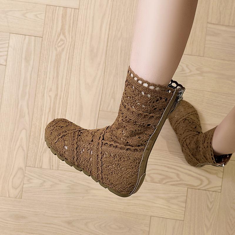 Summer Women's Shoes 6cm Heightening Hole Boots Retro Hollow Martin Boots Women's Lace Breathable Thin Short Boots Cool Boots