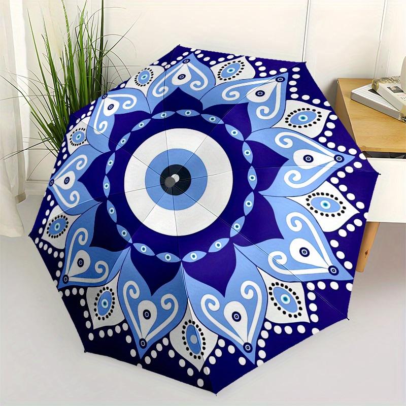1pc Blue Evil Eye Mandala Themed High-quality Umbrella,Automatic Opening and Closing Umbrella,Multi-functional Umbrella G0811208