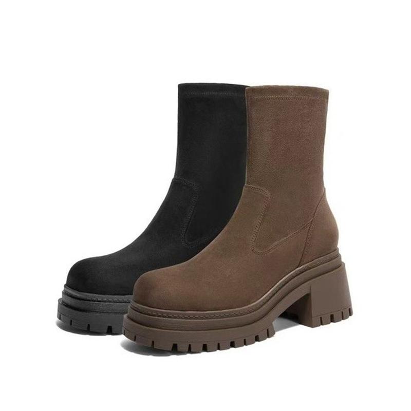 Damskie Botki na Kostkę Seksowne Szpilki Zamszowe Grube Buty Zimowe Pompki do Chodzenia Eleganckie Botki Chelsea Nowy Trend Goth Mujer Botas