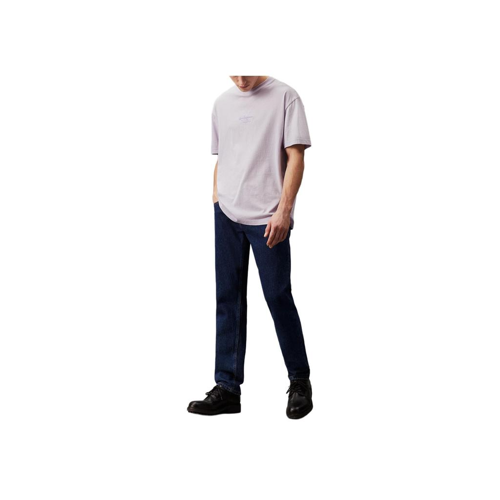 Calvin Klein Jeans Letter Embroidered Solid Loose Round Neck Short Sleeve T-Shirt Men Tops Light-Purple J30J325650-VFR