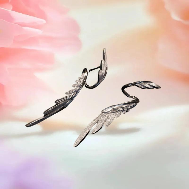 Simple Alloy Long Wing Stud Temperament Earrings Silver Wings Shape Elf Ear Cuff Earrings Jewelry Accessories Gifts