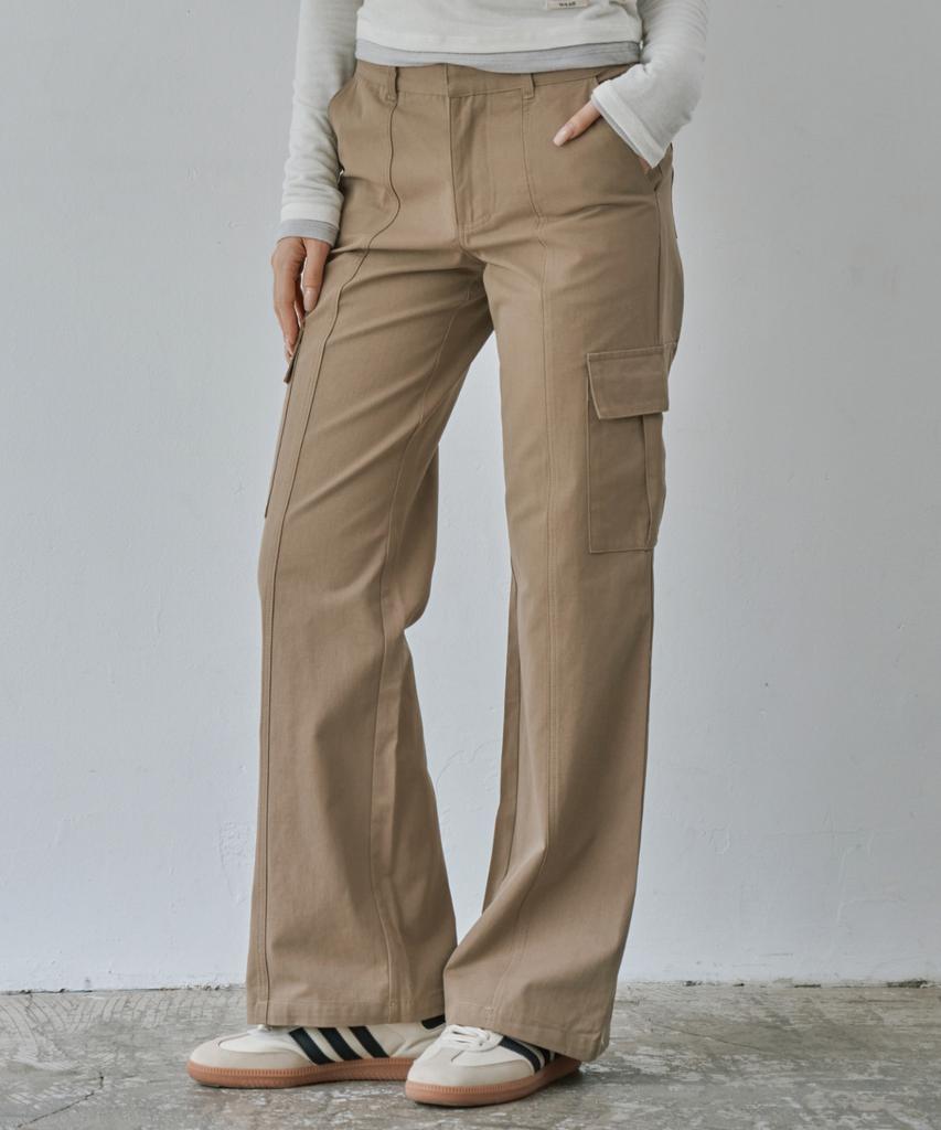 WAARFORWOMAN W1156 Cutout Straight Cargo Pants_Beige