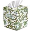 CPC Agate Green Hand Block Printed Cotton Tissue Box Cover 5" X 5" X 5.5" Square Soft Reble Boho Napkin Holder for Home Kitchen Dining Bathroom