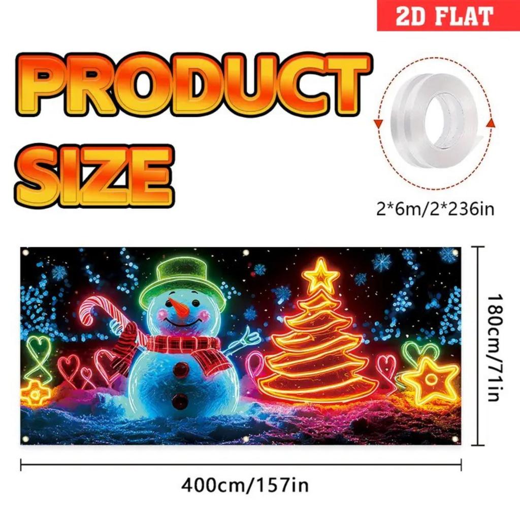 Christmas UV Fluorescent Garage Door Cover Banner Holiday Party Decoration