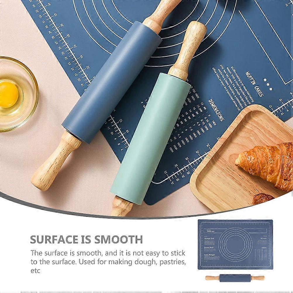 Kitchen Silicone Dough Baking Mat and Wooden Rolling Pin Set 1Set