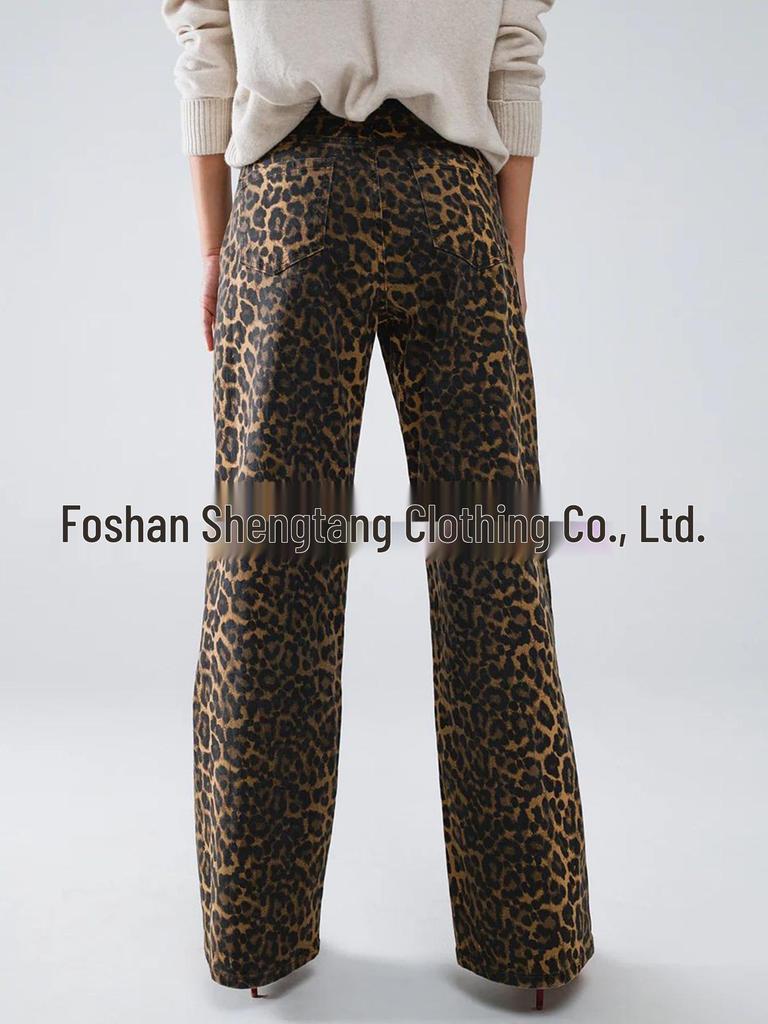 Fashion Leopard Print Straight-Leg Denim Pants