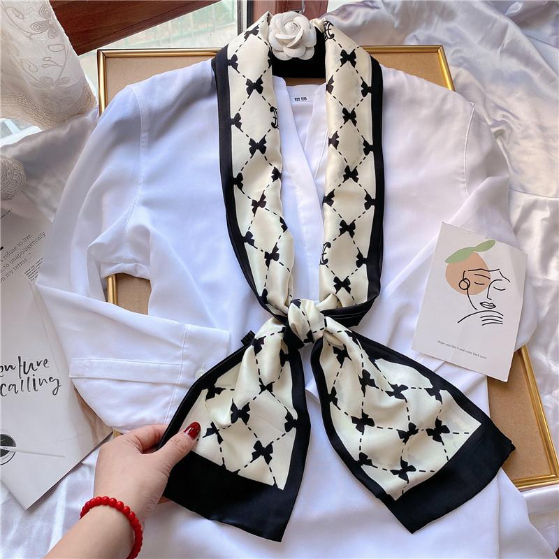 Luxury Design Women Summer Long Silk Scarf Hair Headband Foulard Skinny Bag Scarves Neckerchief Lady Shirt Decorative Streamers