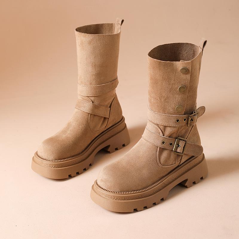 

Модные универсальные ботинки из двух частей на платформе, увеличивающие рост, ковбойские ботинки на шнуровке с ретро-пряжкой, мотоциклетные короткие ботинки 40 хаки