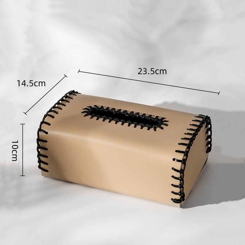 Leather Tissue Box Color-blocked Thread Weaving Two-color Home Napkin Holder Paper Towel Holder Organizadores Home Decoraction