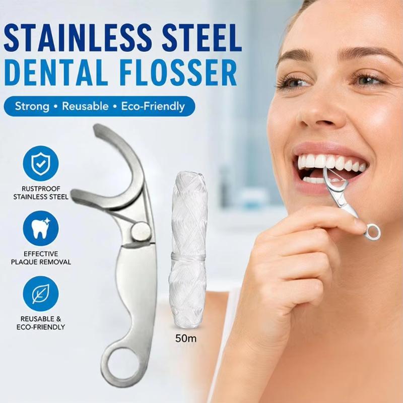 Reusable Portable Stainless Steel Toothpick Floss Set Lightweight Oral Teeth Cleaning Tools for Hiking Business Trip