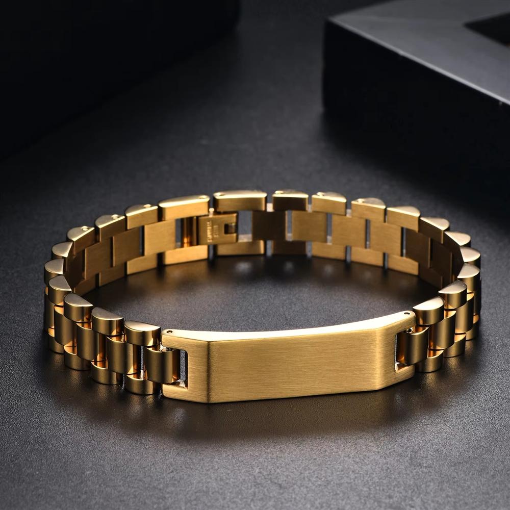 Pulsera de Cadena de Eslabones para Hombre de Acero Inoxidable Hipoalergénico Impermeable Anti Manchas con Logo Personalizado Joyería Fina Geométrica de Moda
