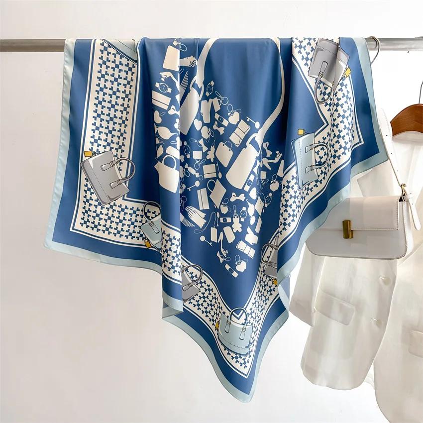 New 90*90cm Fashion Silk Scarf Scarftop Headwraps Women Vintage Four Seasons Hair Scarve Hijab Foulard Bandana Femme Headscarf