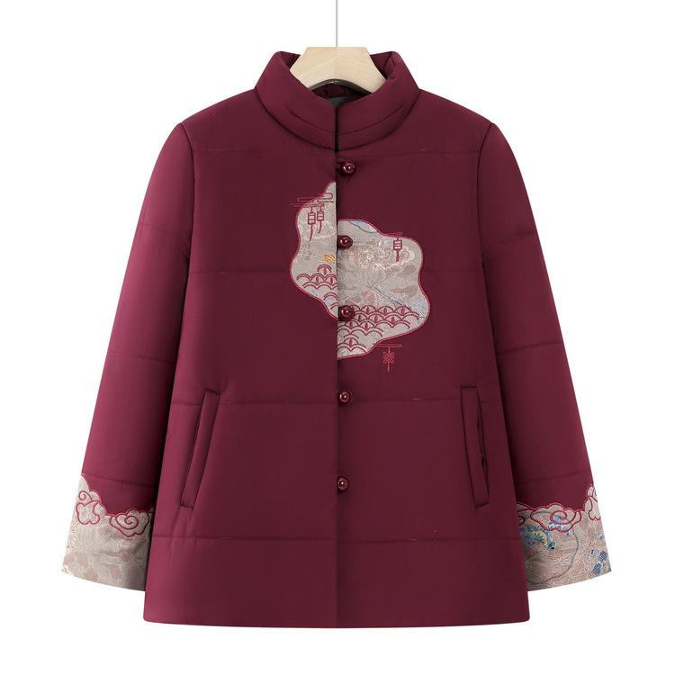 Women's Clothing, Grandma, Winter Cotton Jacket, 6070 Cotton Jacket, Mother, Winter Festive, Plush Velvet Thickened Cotton Jacket, New Style