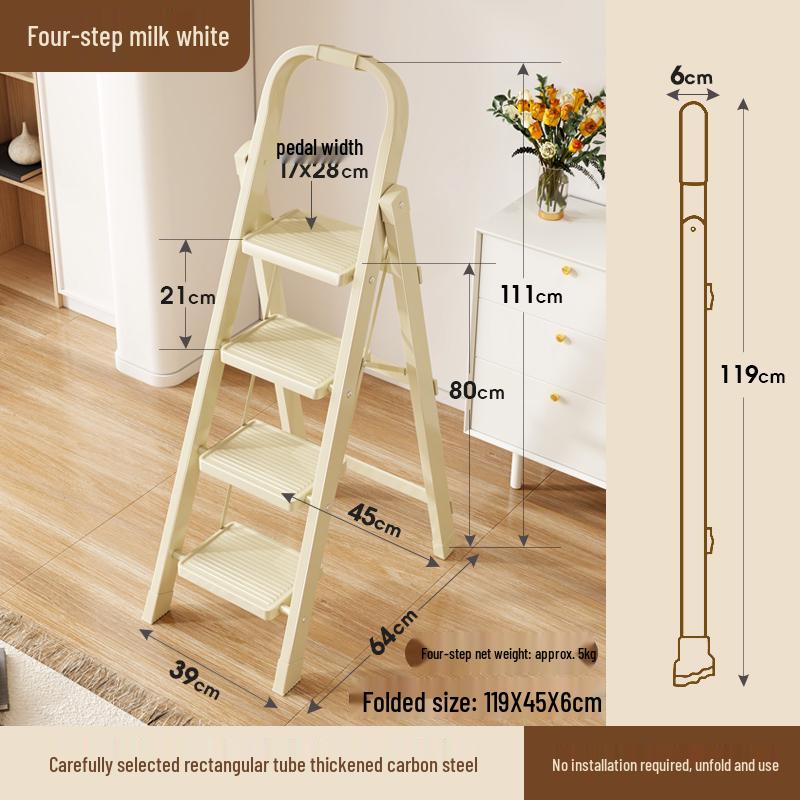 Multi-Functional Folding Indoor A-Frame Step Ladder with Handrail, Thickened Step Stool, Telescopic Design
