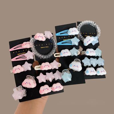 9pcs/set Sweet Cartoon Star Hairpins Rubber Band Fashion Side Hair Clip Clamp Barrettes Headwear Girls Hair Accessories Kid Gift