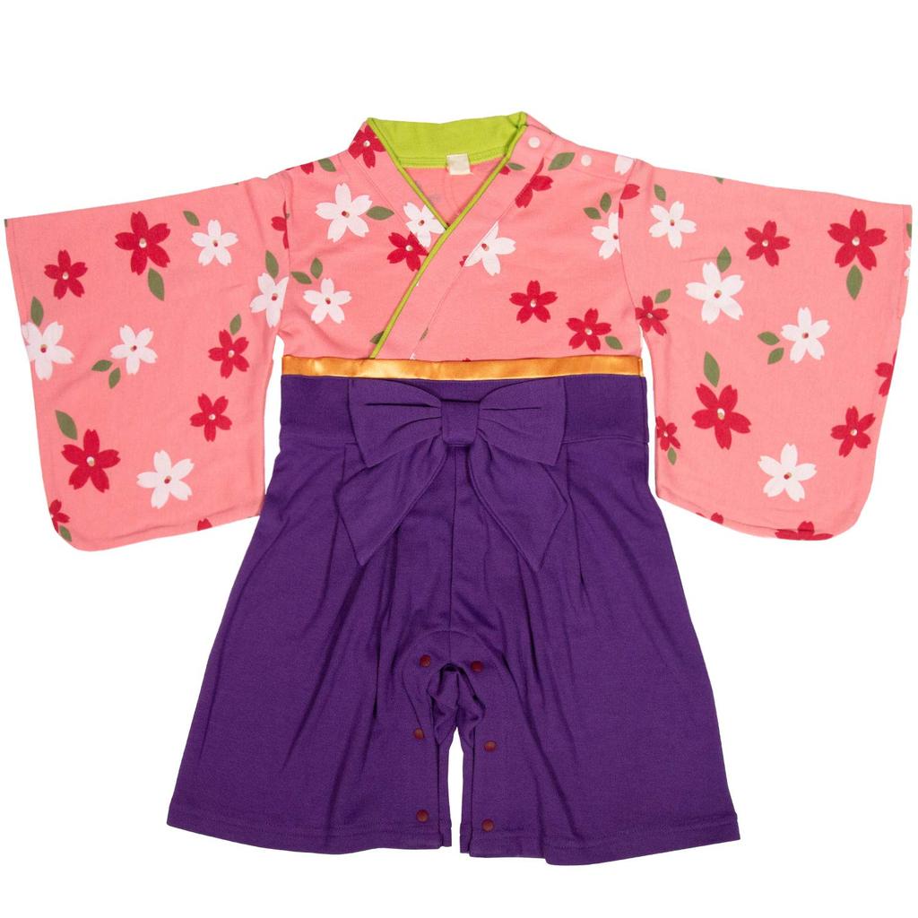Hakama Romper Baby Romper Hakama Girl Sakura Salmon [KYOETSU] (90, 4. Pink)