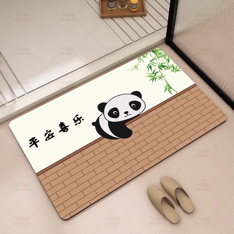 Panda Cartoon Kieselgur Saugmatte Badezimmerbodenmatte Toilettentürmatte Rutschfeste Fußmatte Eingangstürmatte